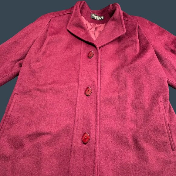VTG Elegant Fashions Coat Womens Burgundy 15/16 Long Wool Blend Union Made USA - Picture 2 of 16